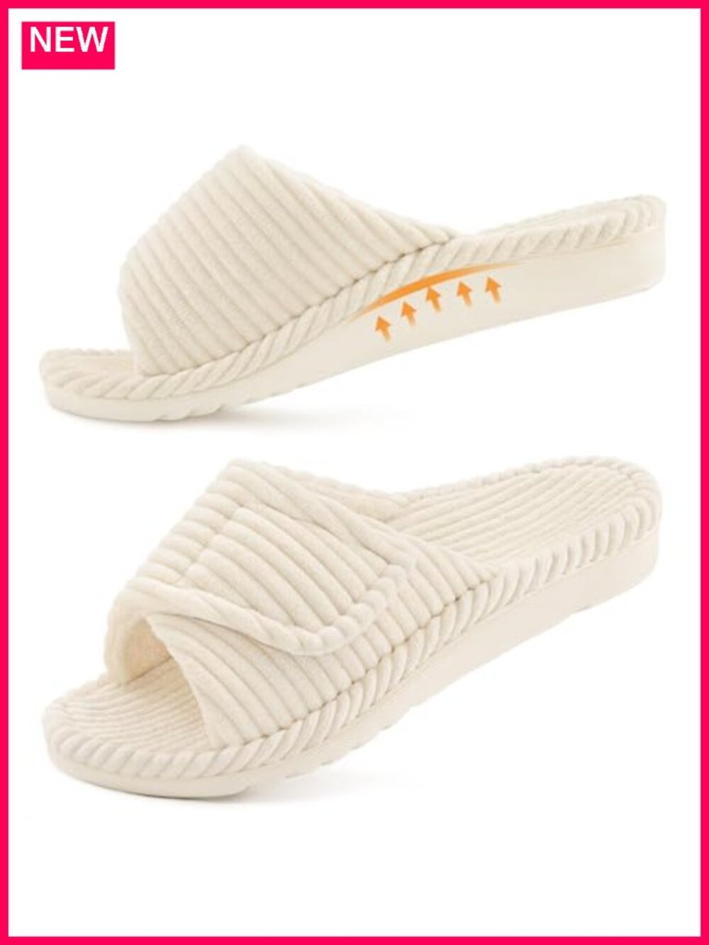 Orthopedic Slippers for Women Arch Support Adjustable Open Toe Corduroy Memory